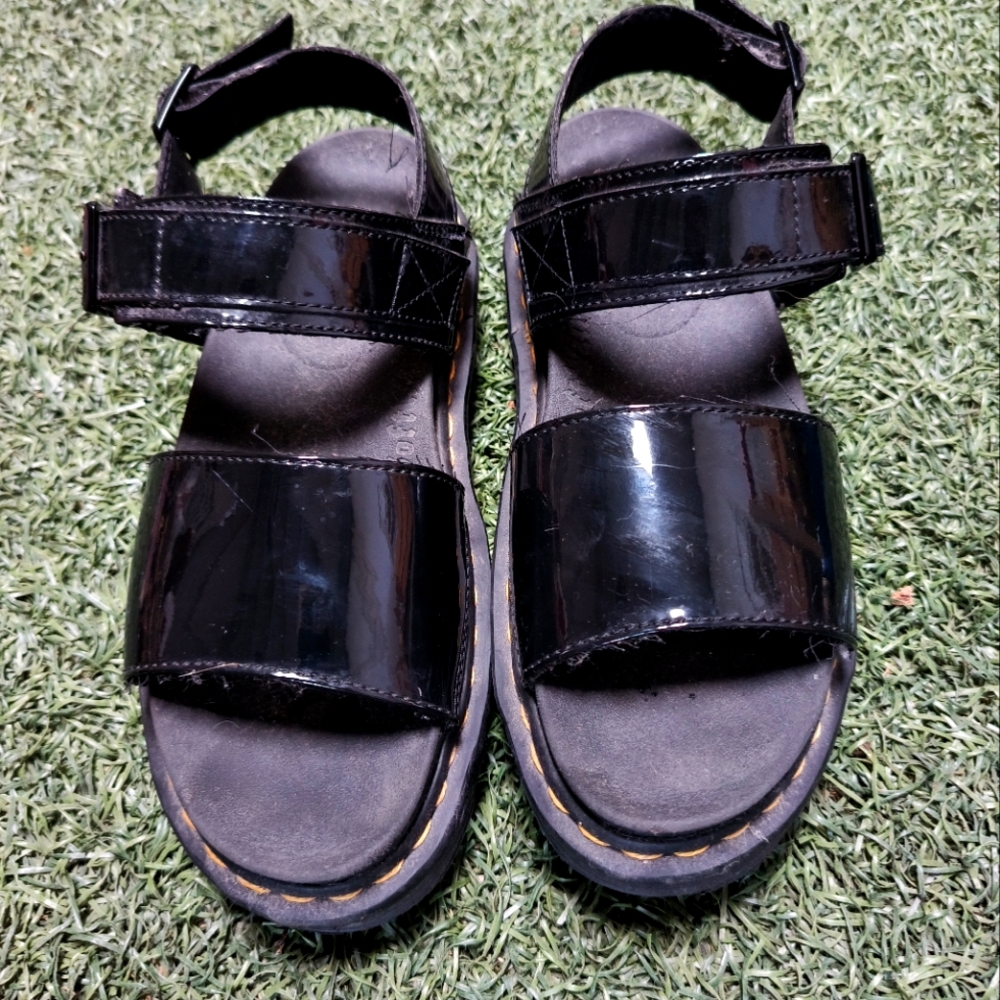 Glossy Black Combat Sandals